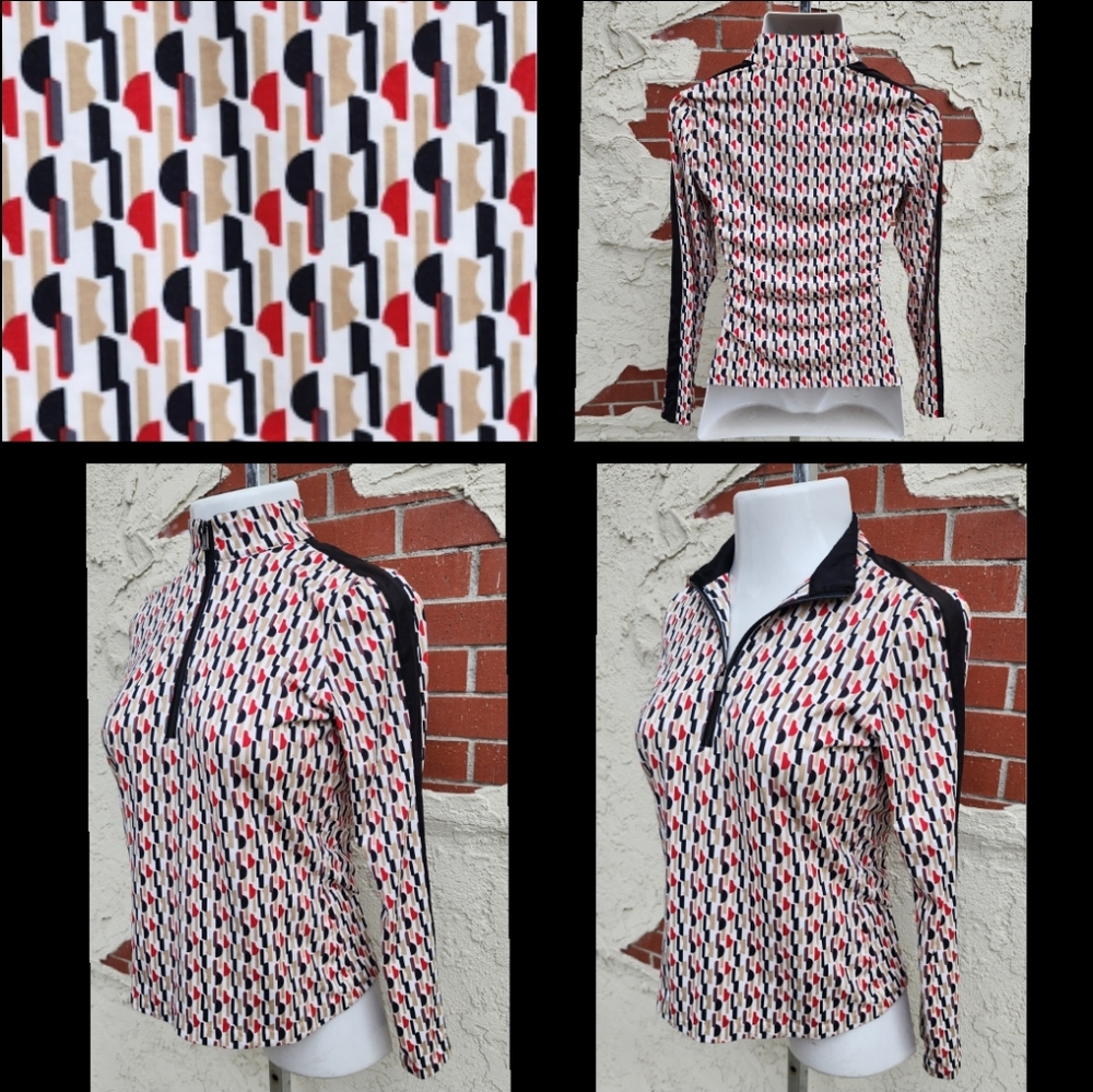 Small women TAIL Golf Long Sleeve Stretchy Geometric Print Zip-Up Top Shirt